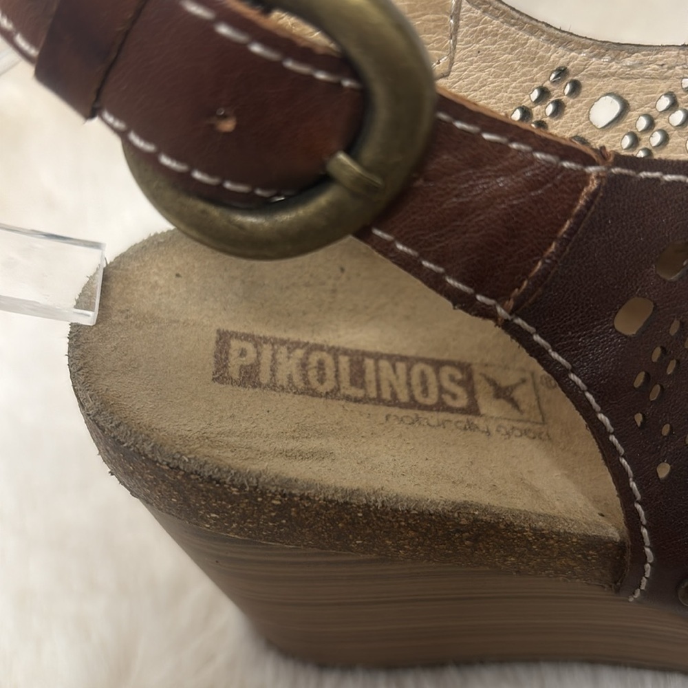 Pikolinos leather Brown Wedge Sandal - Picture 2 of 11